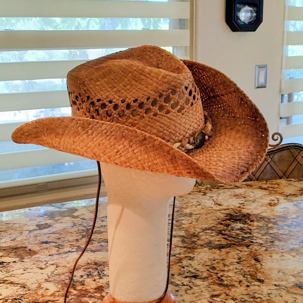 Alamo Woven Straw Hat with Leather chin Band SZ XL - Picture 8 of 11